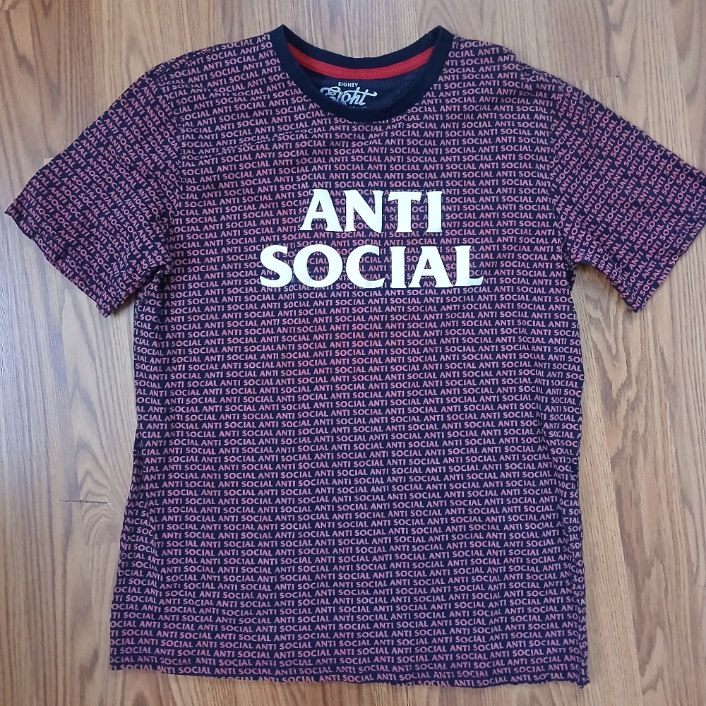 Eighty Eight Brand T-Shirt Kids Medium Black Red Anti‎ Social All Over Print Tee